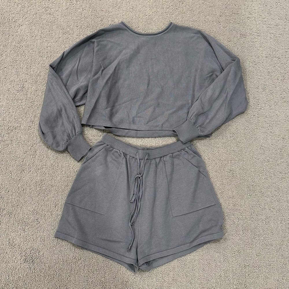 Steel blue shorts and long sleeve set